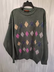 Vintage Resilio Sport Men's Argyle Grandpa Sweater Green Knit Preppy Size XL - Picture 1 of 8