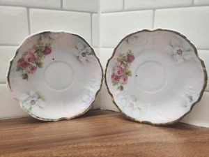 Silesien Germany Porcelain Dish Floral Pattern W/ Gold Trim Set Of 2 - Picture 1 of 7