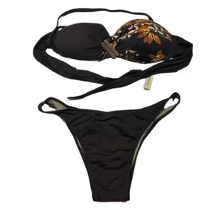 Morena Rosa Strapless Padded Brazilian Bikini Set SMALL Brown 2-Pc Swimwear NWT - Picture 1 of 9