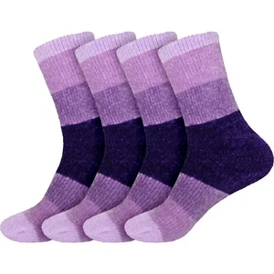 BambooMN Women's Chenille Fuzzy Cozy Fun Color Block Crew Home Socks, 2 Sizes - Picture 1 of 24