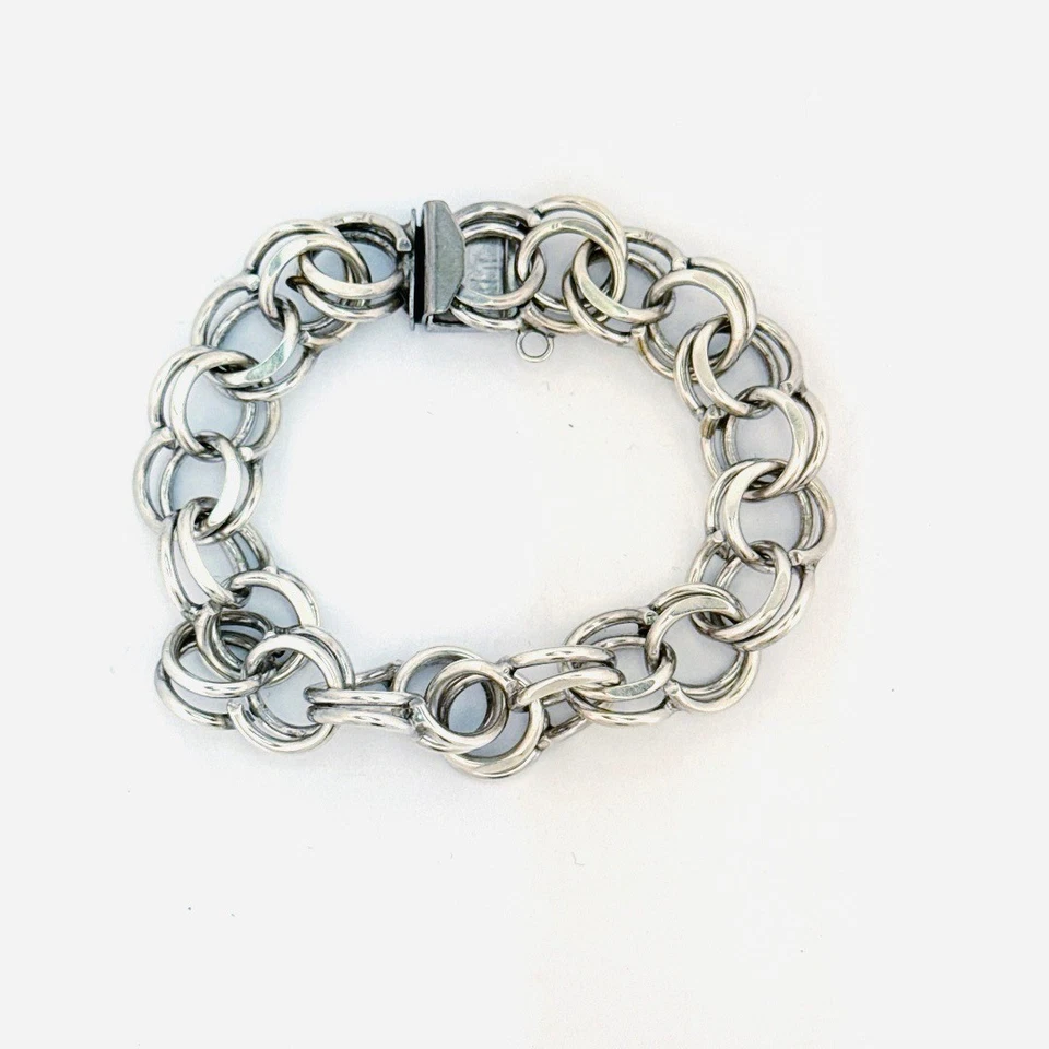 "Brazalete de cadena de doble eslabón Estate de plata de ley 925 6"" vintage pesado 33,6 g" Foto 1 de 4