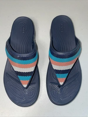Crocs Monterey Sandals Women's Sz 6 Multicolor Stripe Wedge Flip Flop - Image 1 of 4