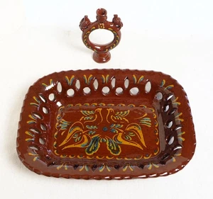 Frutero oblongo y candelabro Ned Foltz Pottery Redware 2005 firmado arte popular - Imagen 1 de 7