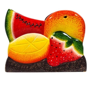 VTG Fruit Wooden Napkin Holder Colorful Mexican Folk Art Watermelon Orange Mango - Picture 1 of 7