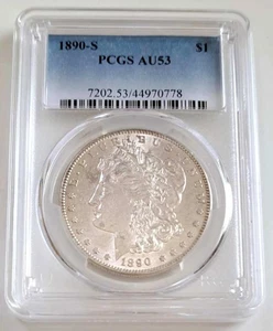Graded PCGS AU53 1890-S Morgan Silver Dollar - Picture 1 of 2