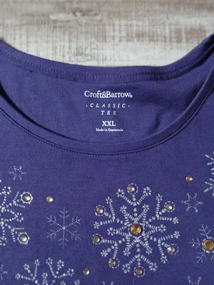 Croft and Barrow Classic Tee Sz XXL Snowflakes Glitter Stones - Image 1 of 4