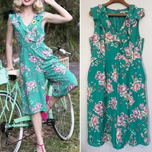 Review Sz 16 Green Floral Elianna Jumpsuit AS NEW - Picture 1 of 7