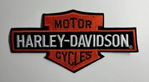 8” Bar & Shield Harley Davidson patch Jacket HOG Motorcycle Orange Black 90’s - Picture 1 of 6