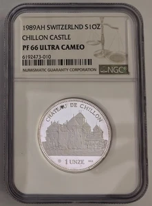 SWITZERLAND 1 UNZE Ounce 1989 Silver Piefort NGC PF66 Chillon Castle - Picture 1 of 9