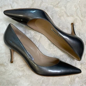 Manolo Blahnik BB 105 Grau Metallic Lack Pumps Absatzschuhe Damenschuhe Größe 39,5 - Bild 1 von 15