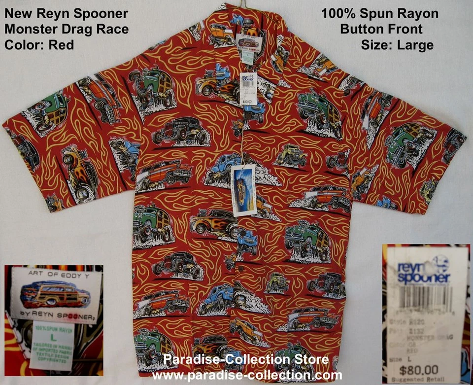 Reyn Spooner Monster Truck Drag Race HOTROD Very RARE Size L