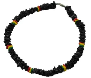 Collar Tiger Smile Real Chips Puka Shell 20" Rasta Negro - Imagen 1 de 1