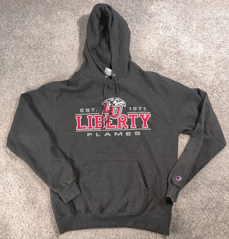 Liberty Flames Mens Hoodie Gray Medium Pullover Authentic Fleece Champion Cover