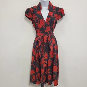 Moda International Womens Silk Witchy Faux Wrap Dress Size 6 Black Knee Length - Picture 1 of 15