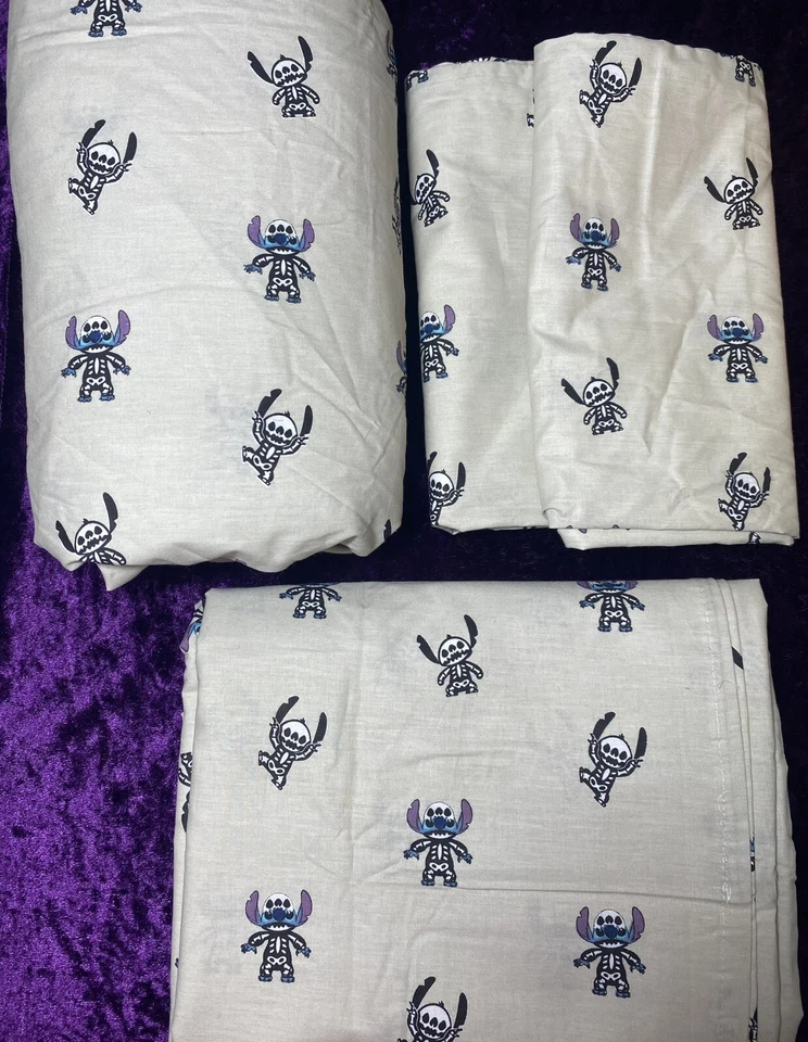 Disney Stitch Skeleton Sheet Set FULL size 100% Cotton 4 Pc LILO & STITCH Grey - Image 1 of 4
