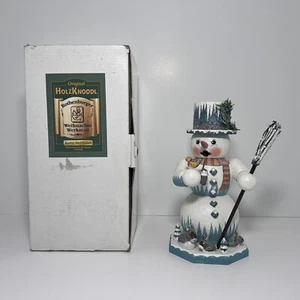 Kathe Wohlfahrt Holzknoddl RÄUCHERMANN Schneemann Hasen halten Vogel & Besen mit Box - Bild 1 von 4