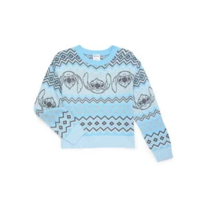 Disney Stitch Girls Metallic Lurex Holiday Sweater, Dutch Blue Size L (10-12) - Picture 1 of 5