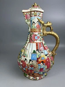 hermoso medallón de tetera rosa dorada porcelana china - Imagen 1 de 12