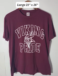 Vintage 90s Viking Pride Maroon Large T-Shirt Single Stitch Made in USA - Picture 1 of 7