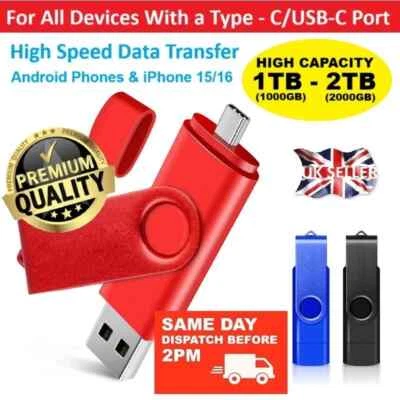 1TB 2TB TYPE-C USB 2 in 1 Flash Pen Drive Memory Stick Android/PC/Mac