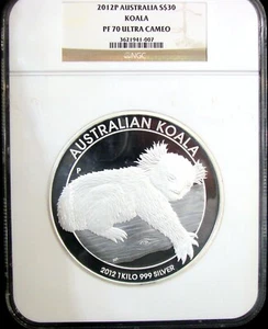 2012-P AUSTRALIA KOALA 1 KILO .999 SILVER COIN NGC PF70 ULTRA CAMEO - Picture 1 of 4
