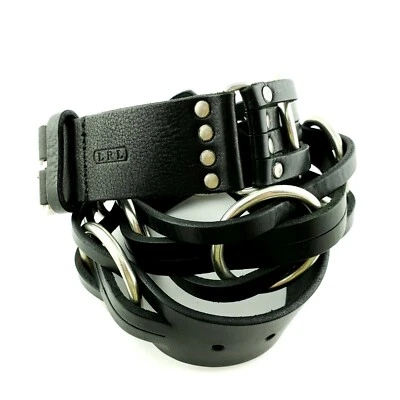 Cinturón Ralph Lauren Cuero Negro Plata O Anillos Trenzados Tejido Raro Foto 1 de 4