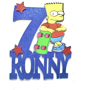 PERSONALISED 7” BART SIMPSON INSPIRED GLITTER BIRTHDAY CAKE TOPPER NAME & AGE - Picture 1 of 2