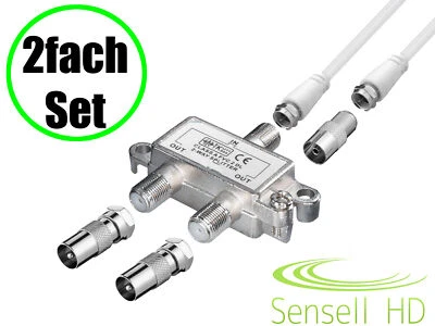 2-fach TV Verteiler Set Kabel Koax Adapter Splitter BK Kabel-TV DVB-C HD Digital - Bild 1 von 3