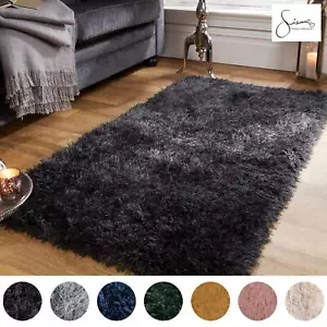 Sienna Large Shaggy Floor Rug Plain Soft Sparkle Area Mat 5cm Thick Pile Glitter - Picture 1 of 35