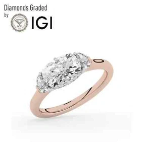 Cushion Solitaire Labgrown Diamond Trilogy Ring 18k Rose Gold 2.45 Ct F VVS2 - Picture 1 of 23