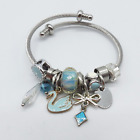 Blue Swan Charms Expandable Bracelet 6.25" Silver Tone Women Fashion Bangle