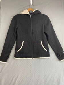 KHUT JACKET WOMENS ALFPACA FLEECE SIZE Small Two Tone Black Ivory Trim Cozy warm - Picture 1 of 17