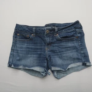 American Eagle Womens Y2K Denim Jean Shorts Size 8 Low Rise Cuffed Stretch - Picture 1 of 8