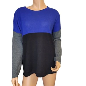 Coldwater Creek Sweater Womens Medium Black Blue Gray Colorblock Merino Wool - Picture 1 of 11