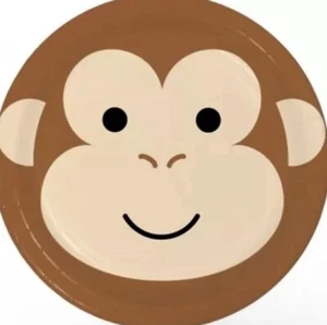 Animal Faces Monkey 7 Inch Paper Plates 8 Pack Safari Jungle Party Supplies - Picture 1 of 2