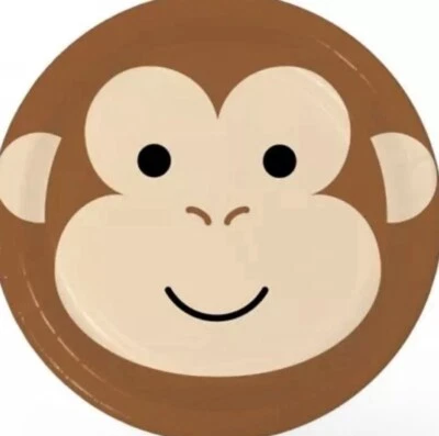 Animal Faces Monkey 7 Inch Paper Plates 8 Pack Safari Jungle Party Supplies - Image 1 of 2