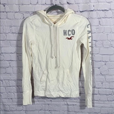 Hollister Mujer Y2K Pullover Sudadera con Capucha Crema Talla M Años 90 Spellout Foto 1 de 4