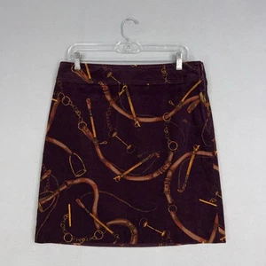 Talbots Skirt Womens 8 Purple Corduroy Equestrian AOP Horse Bit Riding Preppy - Picture 1 of 14