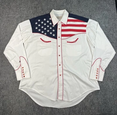 Vtg Rockmount Ranchwear Western Rodeo Shirt USA Pearl Snap Stars & Stripes Sz XL - Image 1 of 4