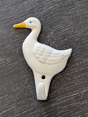 Gancho Toallero Vintage Pato Granja Animal Blanco Cerámica Japón 4" Largo Foto 1 de 4
