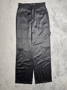 Zara Women's Black Satin Effect Cargo Pants High Rise Size S Wide Leg Relaxed - Picture 1 of 9