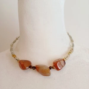 Vintage Handmade Polished Agate Gemstone Beaded Wire Boho Choker Necklace - Picture 1 of 4