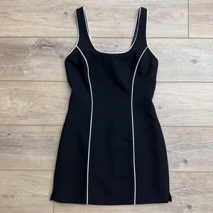 Vintage Bebe Etuikleid Minikleid schwarz weiß Borte eckiger Ausschnitt ärmellos Gr. 4 - Bild 1 von 11
