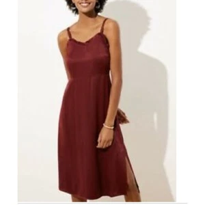 Vestido midi satinado rojo con tiras Loft, nuevo con etiquetas, 0P - Imagen 1 de 9