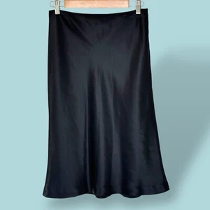 Carmen Marc Valvo Whimsigoth Midi Length Skirt Lined Zip Black Satin Size 8 - Picture 1 of 7