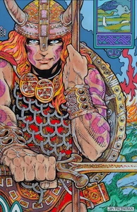 IMPRESIÓN ARTÍSTICA DE FANTASÍA IRLANDESA CELTA NUADA EL REY GUERRERO 23x16 por Jim FitzPatrick - Imagen 1 de 2