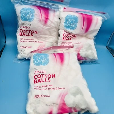 3x Bolas de Algodón Premium Simply Soft 100% Algodón Puro Absorbente 200 unidades Foto 1 de 3