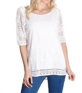 BLUSA BLANCA DE GANCHILLO CON LAZO EN LA ESPALDA EE. UU. Mujeres Ropa ENVÍO GRATUITO - Imagen 1 de 2