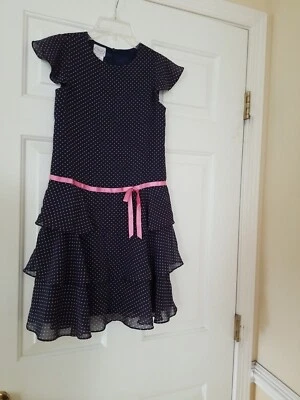 Vestido Talbots Niños Niñas Talla 8 Negro Polkadot Rosa Cinta Manga Corta Capas  Foto 1 de 4
