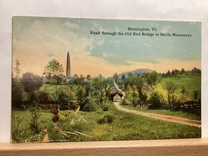 Old Red Bridge and Battle Monument: Bennington, VT - Vintage Postcard - Picture 1 of 3